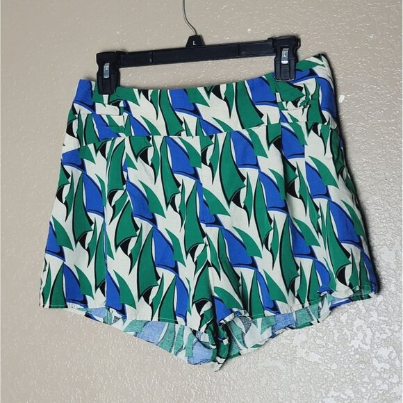 Zara Womens Green Blue Geo Print High-Waisted Shorts Size Large - Picture 2 of 6
